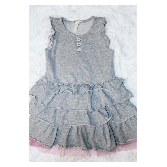 Matilda Jane Size 4T Knit Gray Ruffle Tulle Dress - Picture 4 of 5
